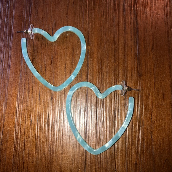 Acetate Jade Open Heart Hoop Tortoise Earrings - Picture 3 of 5